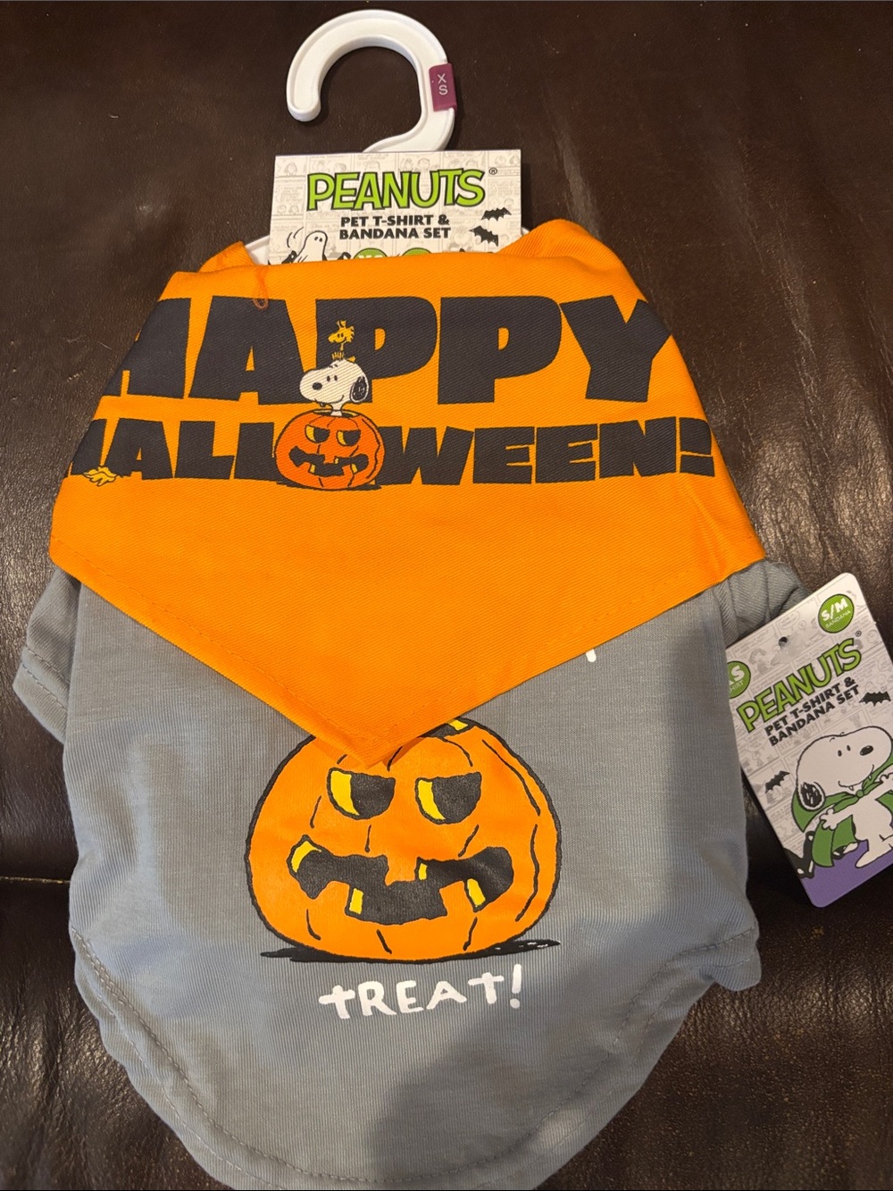 Peanuts pet  Orange & Gray Happy Halloween  T-Shirt & Bandana Set NWT